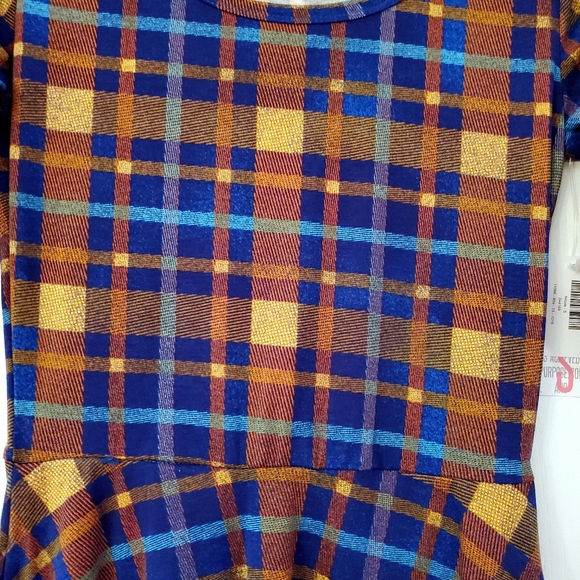 Lularoe S Orange Blue Plaid Nicole Midi Dress NWT - Picture 2 of 6